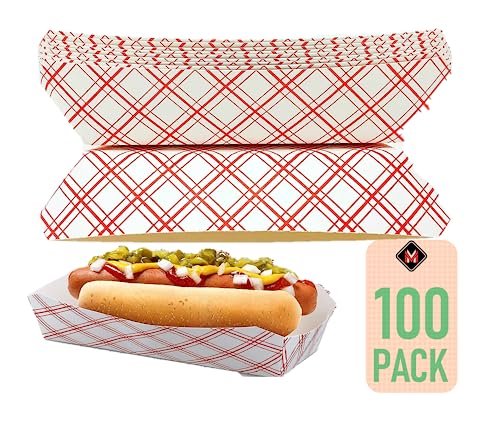Mr. Miracle Mr Miracle 7 Inch Paper Hot Dog Tray in Red White Pattern. Pack of 100. Disposable, Recyclable and Fully Biodegradable. Made in USA - Image 1