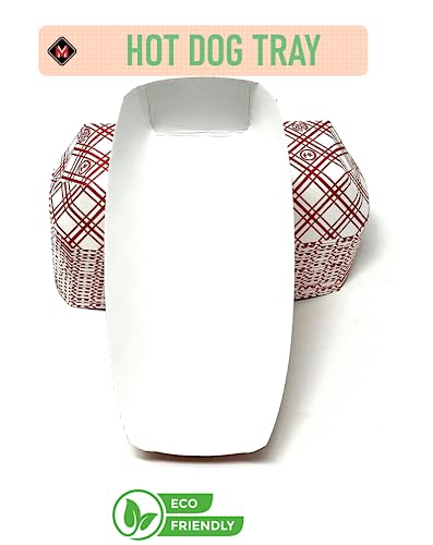 Mr. Miracle Mr Miracle 7 Inch Paper Hot Dog Tray in Red White Pattern. Pack of 100. Disposable, Recyclable and Fully Biodegradable. Made in USA - Image 2