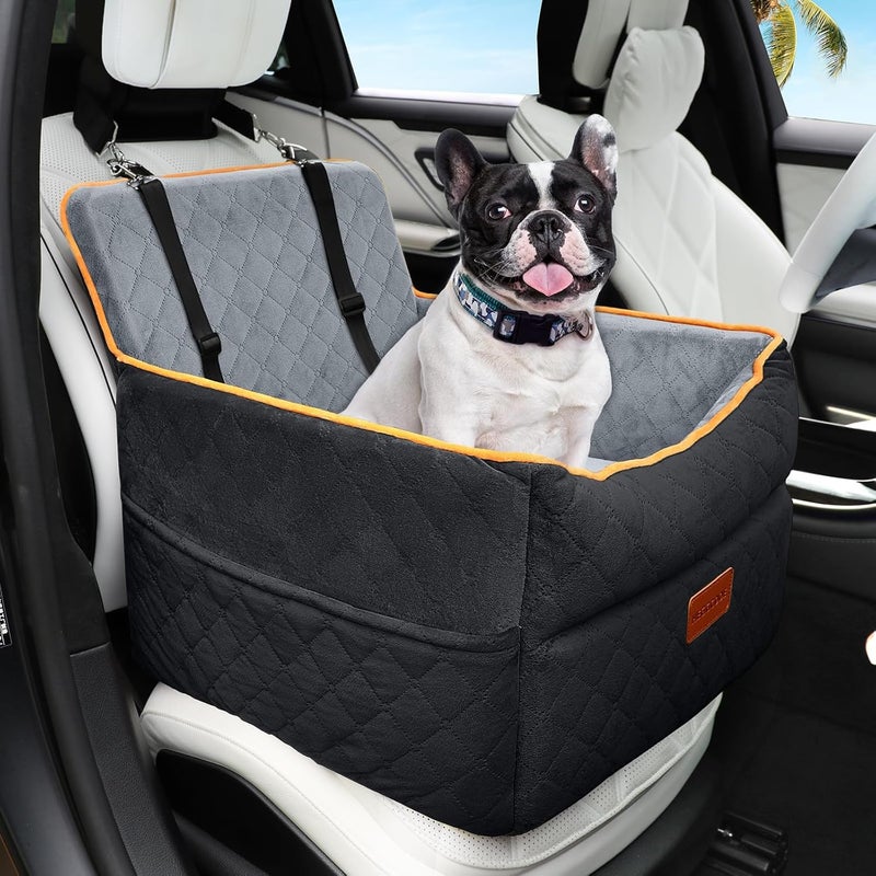 HEGGCOOE Small Dog Car Seat, Memory Foam Dog Booster Seats with Thick Cushion for Medium Dogs Under 35lbs, Detachable Washable Pet Car Seat Bed with Storage Pockets,2 Safety Belts - Image 1