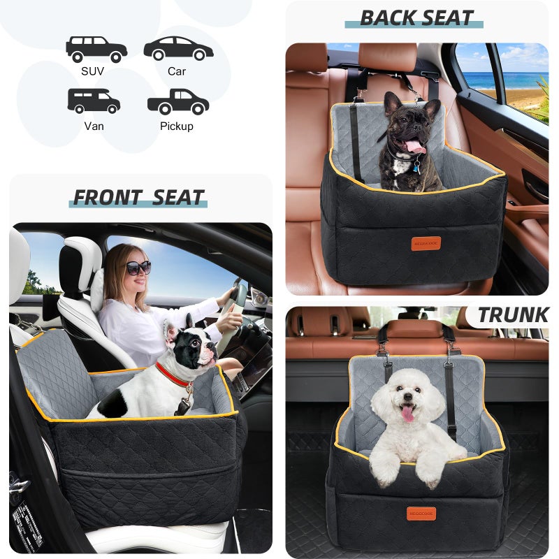 HEGGCOOE Small Dog Car Seat, Memory Foam Dog Booster Seats with Thick Cushion for Medium Dogs Under 35lbs, Detachable Washable Pet Car Seat Bed with Storage Pockets,2 Safety Belts - Image 5