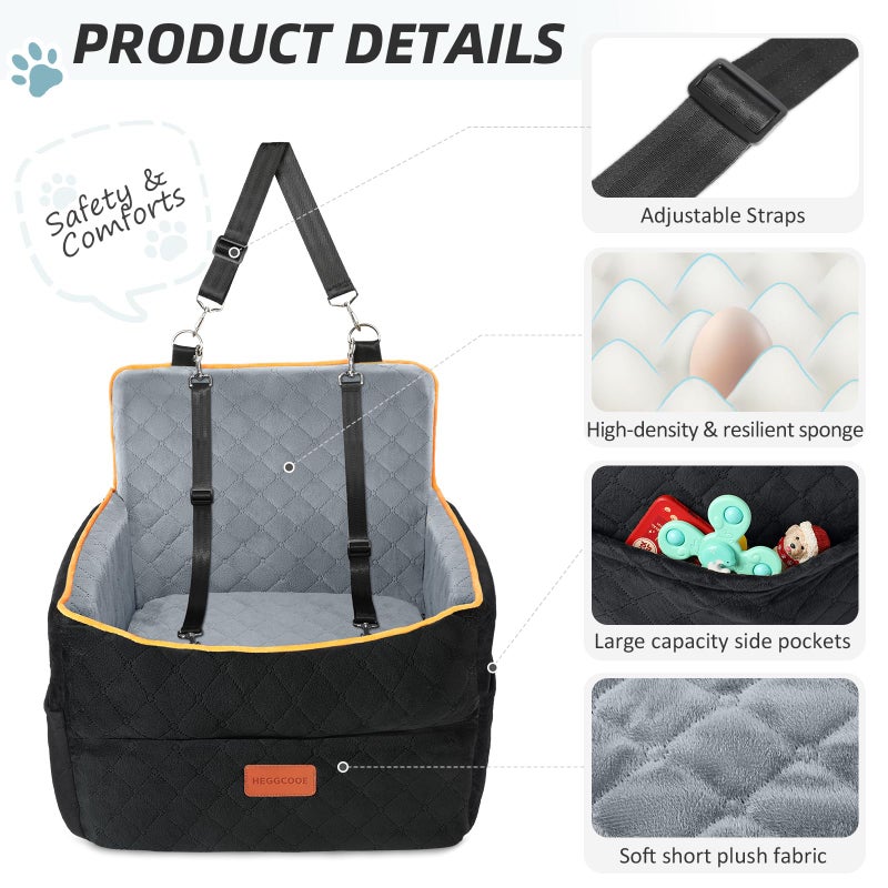 HEGGCOOE Small Dog Car Seat, Memory Foam Dog Booster Seats with Thick Cushion for Medium Dogs Under 35lbs, Detachable Washable Pet Car Seat Bed with Storage Pockets,2 Safety Belts - Image 4