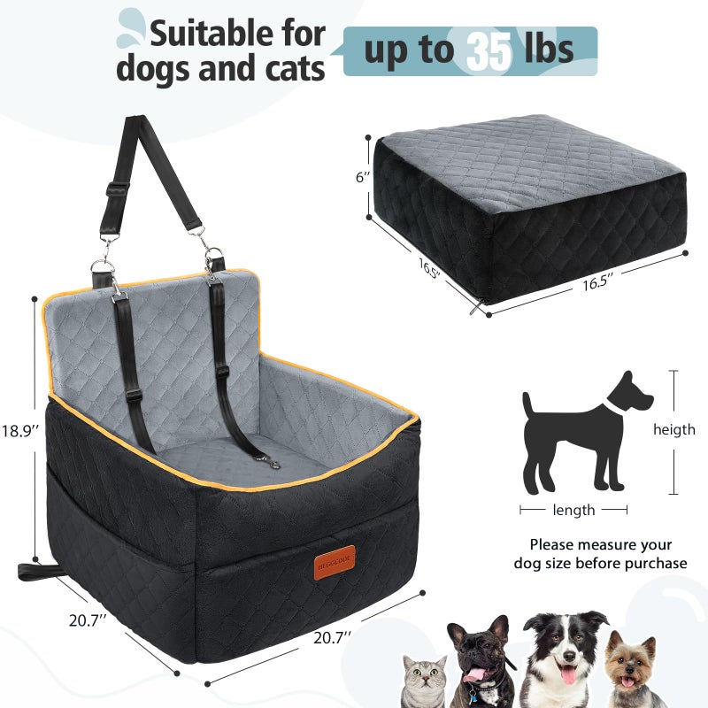HEGGCOOE Small Dog Car Seat, Memory Foam Dog Booster Seats with Thick Cushion for Medium Dogs Under 35lbs, Detachable Washable Pet Car Seat Bed with Storage Pockets,2 Safety Belts - Image 3