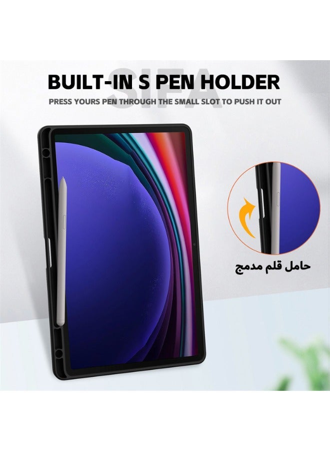 Samsung Galaxy Tab S9/S9 FE Case, Trifold Flip Slim Leather with S Pen Holder, Auto Wake Sleep, Smart Magnetic Cover Clear Acrylic Back Shockproof Case for Samsung Tab S9/S9 FE 2023, Black  - Image 5