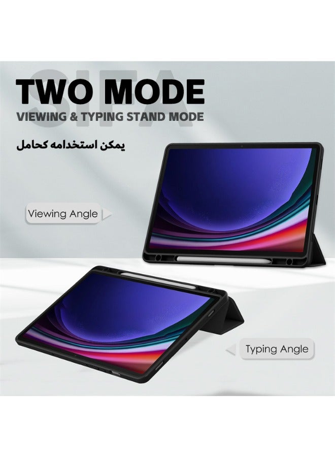 Samsung Galaxy Tab S9/S9 FE Case, Trifold Flip Slim Leather with S Pen Holder, Auto Wake Sleep, Smart Magnetic Cover Clear Acrylic Back Shockproof Case for Samsung Tab S9/S9 FE 2023, Black  - Image 3