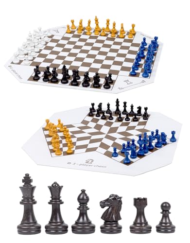 WodGod 3 or 4 Player Chess Board Game Set64 Pieces Colorful ChessChess Game for Team with a Leather Game Mat - Image 1