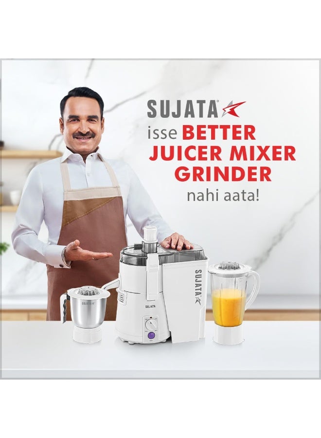سوجاتا Sujata Powermatic Plus Juicer Mixer Grinder|900 Watts Double Ball Bearing Motor|22000 RPM|Non-Stop 90 Mins Running|2 Jars including 1750ml Blender, 1000ml Grinder Jar| (White) - Image 3
