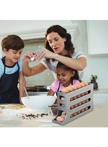 SHKAYTO SHKAYTO 1Pcs Large Capacity Organizer Automatic Fridge Rolling Egg Container Egg Holder for Fridge 4 Tiers Dispenser 30 Egg Container Refrigerator for Kitchen Gray  - Image 4