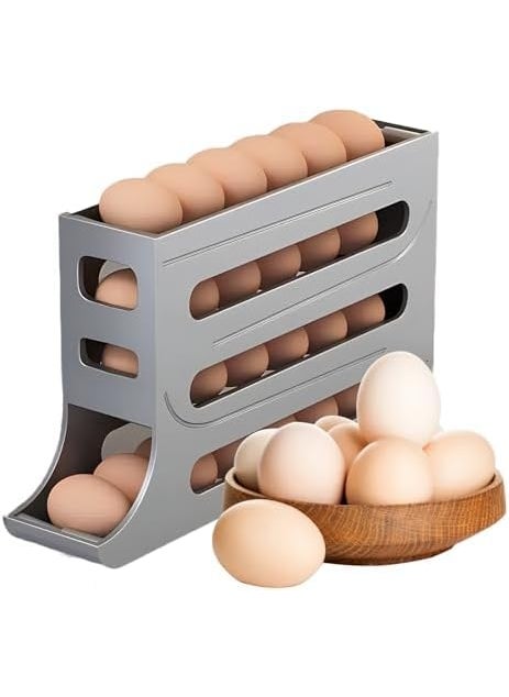 SHKAYTO SHKAYTO 1Pcs Large Capacity Organizer Automatic Fridge Rolling Egg Container Egg Holder for Fridge 4 Tiers Dispenser 30 Egg Container Refrigerator for Kitchen Gray  - Image 1