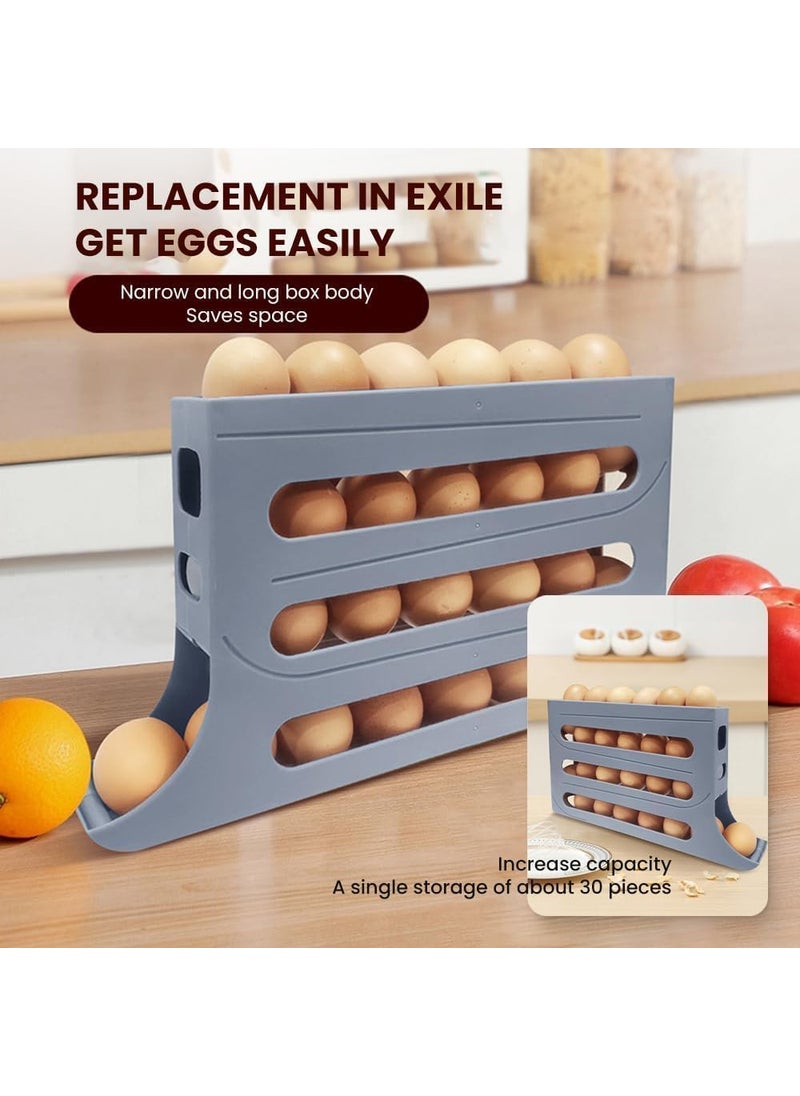SHKAYTO SHKAYTO 1Pcs Large Capacity Organizer Automatic Fridge Rolling Egg Container Egg Holder for Fridge 4 Tiers Dispenser 30 Egg Container Refrigerator for Kitchen Gray  - Image 3