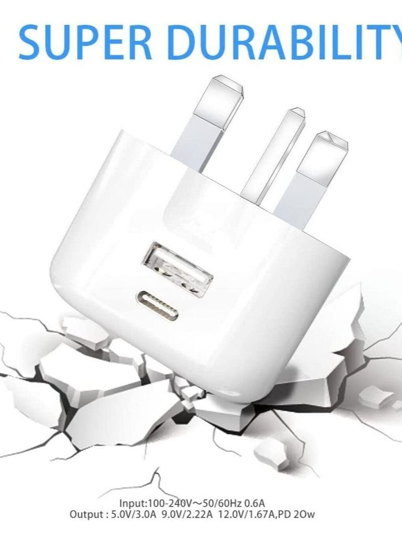 Charger Plug For Google Pixel 7 / Pixel 7 Pro/Pixel 6A / Pixel 6 / Pixel 6 Pro, 20W Dual Port USB & USB C Charger Plug Type C PD Charging Power Adapter Fast Charge Travel Fast Charging Phone Charger