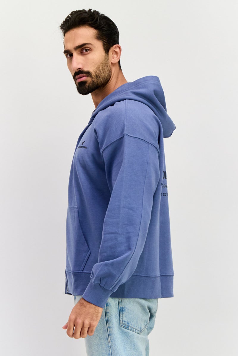 GOOD FOR NOTHING Men Long Sleeves Brand Logo Hooded Sweatshirt, Sage Blue - Image 3