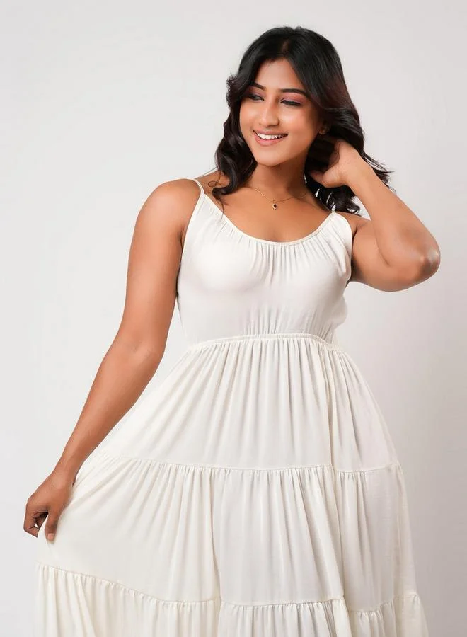 Aadaraya  Aadaraya Sleeveless Tiered Maxi Night Gown for Women | Best Price UAE