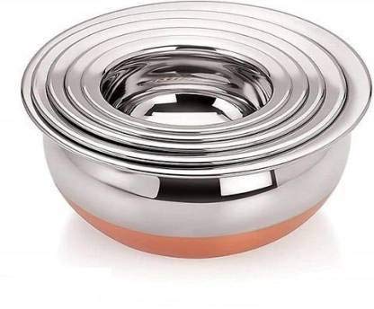 Maruti Creation Steel Handi Set Copper Bottom Handi Set Kitchen Serving Cooking Bowl Milk Pot pan Handi Set 5Piece Punjabi Handi biryani Steel tope Set 500ml 800ml 1000ml 1200 ml 1500 ml  - Image 3