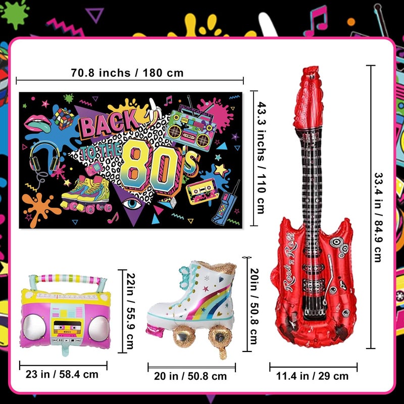 LINHAXM 80s Party Decorations 80â€™s Birthday Party Supply Includes Backdrop, Banner, Hanging Swirls, Foil & Latex Balloons, Honeycomb Centerpieces for 80s 90s Party Decorations - Image 3