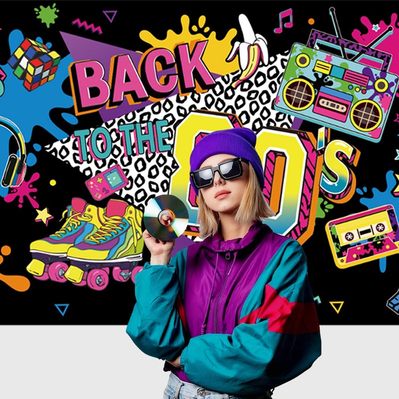 LINHAXM 80s Party Decorations 80â€™s Birthday Party Supply Includes Backdrop, Banner, Hanging Swirls, Foil & Latex Balloons, Honeycomb Centerpieces for 80s 90s Party Decorations - Image 4