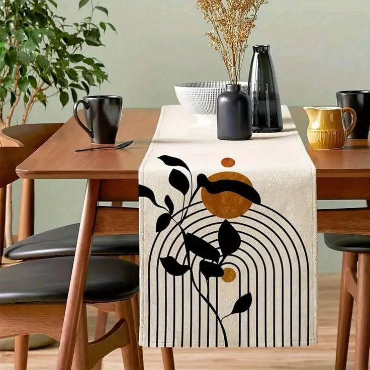 GLOY ® Luxurious 100% Natural Pure Cotton Material Handmade Heat Resistant and Washable 6 Seater Table Runner (Size-14"x72") for Dining Table Runner| Centre Table| Kitchen Linen (Black Flower Print) - Image 2