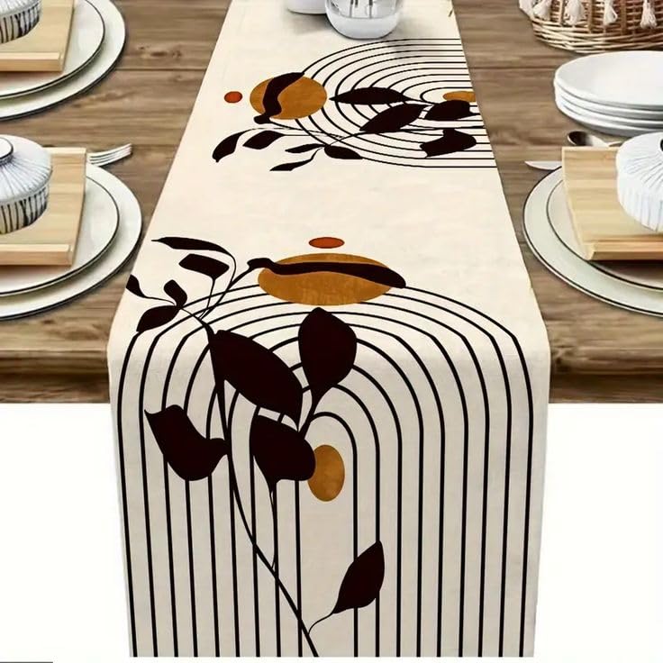 GLOY ® Luxurious 100% Natural Pure Cotton Material Handmade Heat Resistant and Washable 6 Seater Table Runner (Size-14"x72") for Dining Table Runner| Centre Table| Kitchen Linen (Black Flower Print) - Image 1