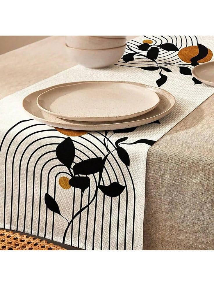 GLOY ® Luxurious 100% Natural Pure Cotton Material Handmade Heat Resistant and Washable 6 Seater Table Runner (Size-14"x72") for Dining Table Runner| Centre Table| Kitchen Linen (Black Flower Print) - Image 4