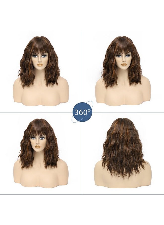 Brown Highlight Wig With Bangs Short Wavy Wigs For Women Shoulder Length Curly Bob Wigs Heat Resistant Synthetic Wigs For Halloween Cosplay Daily Party Use - pzsku/ZDD11944F4231F39831CAZ/45/_/1733730060/8905a7b4-edae-4d0f-ba35-6152c0120dd4