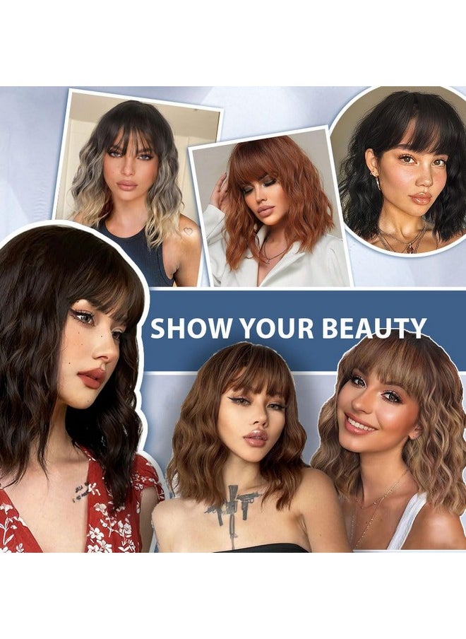 Brown Highlight Wig With Bangs Short Wavy Wigs For Women Shoulder Length Curly Bob Wigs Heat Resistant Synthetic Wigs For Halloween Cosplay Daily Party Use - pzsku/ZDD11944F4231F39831CAZ/45/_/1733730092/8b42d8ad-97a1-4345-b2d7-e45c2ca05b60