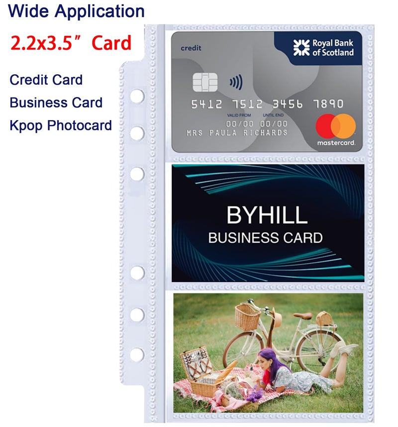 BYSTER 40 Pack 240 Pockets A6 Binder Business Card Sleeves, Ultra-Clear K-pop Photocard Sleeves, Double Sided 3 Pocket 6 Ring Planner Refill Pages for Business Card, Credit Card and K-pop Photocard - Image 5