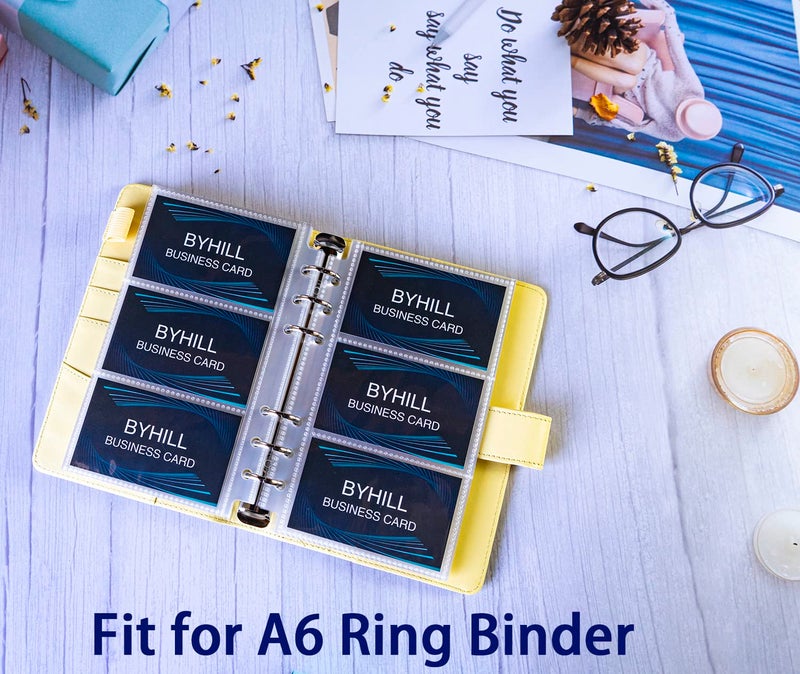 BYSTER 40 Pack 240 Pockets A6 Binder Business Card Sleeves, Ultra-Clear K-pop Photocard Sleeves, Double Sided 3 Pocket 6 Ring Planner Refill Pages for Business Card, Credit Card and K-pop Photocard - Image 2