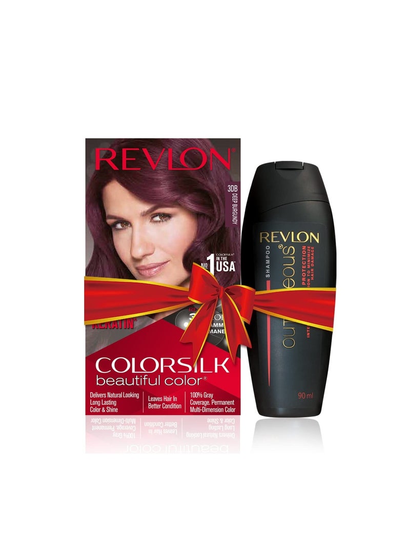 ريفلون صبغة الشعر REVLON ColorSilk مع الكيراتين - درجة 3DB (عنابي داكن) - (مع شامبو Outrageous سعة 90 مل) - Image 1