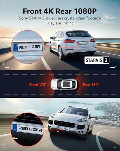 REDTIGER 4K Dash Cam Front and Rear, STARVIS 2 Sensor, Touch Screen 3.18", 128GB Card Included, Voice Control, 5.8GHz WiFi Car Dash Camera, GPS, Night Vision, Emergency Lock, Parking Mode (F7N Touch) - Image 2