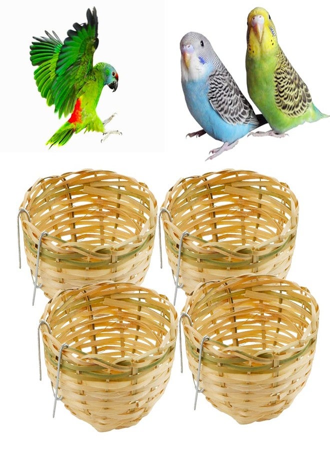 VTurboWay 4 Pack Tiny Handwoven Bamboo Bird Nest Cage House Hatching Breeding Cave with Hook for for Small Bird Parrot Budgie Parakeet Cockatiel Conure Lovebird Finch Canary Cockatoo African Grey - Image 1