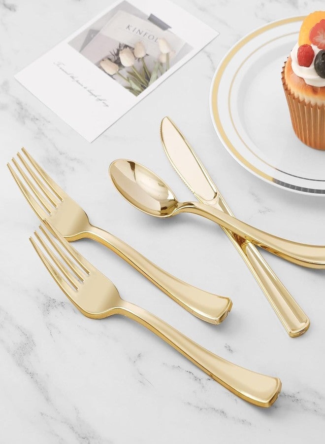 FS COOL Cooking Goldwear Flatware Serving-Set-Stainless Steel-Set Cutlery-Set-Silverware Service Knives, Fork and Spoon Non-Toxic, Anti-Rust, Safe and Stylish Dining Table (Set of 10, Gold) - Image 3