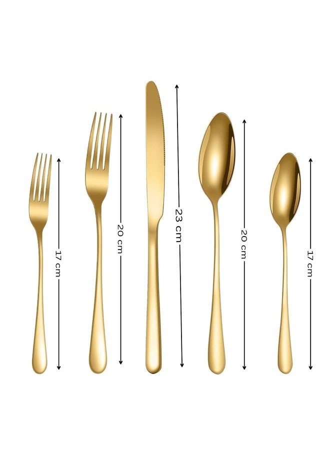 FS COOL Cooking Goldwear Flatware Serving-Set-Stainless Steel-Set Cutlery-Set-Silverware Service Knives, Fork and Spoon Non-Toxic, Anti-Rust, Safe and Stylish Dining Table (Set of 10, Gold) - Image 2