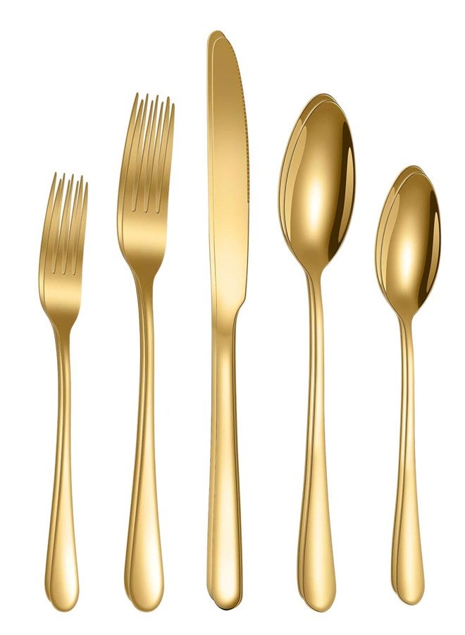 FS COOL Cooking Goldwear Flatware Serving-Set-Stainless Steel-Set Cutlery-Set-Silverware Service Knives, Fork and Spoon Non-Toxic, Anti-Rust, Safe and Stylish Dining Table (Set of 10, Gold) - Image 1