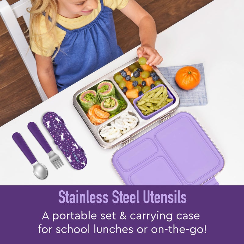 Bentgo® Kids Stainless Steel Utensil Set - Reusable Fork, Spoon & Storage Case - High-Grade BPA-Free Stainless Steel, Easy-Grip Handles, Dishwasher Safe for School Lunch, Travel & Outdoors (Unicorn) - Image 2