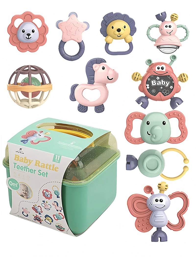 Lee Yon 11-Piece Infant Teething Toys, Baby Rattle Toy, Grab and Spin Rattles Sensory Toy Set, Food Grade Silicone Material, Baby Toys Gift for Babies 0-12-24 Months Boys Girls, Early Educational Toy Set - Image 1