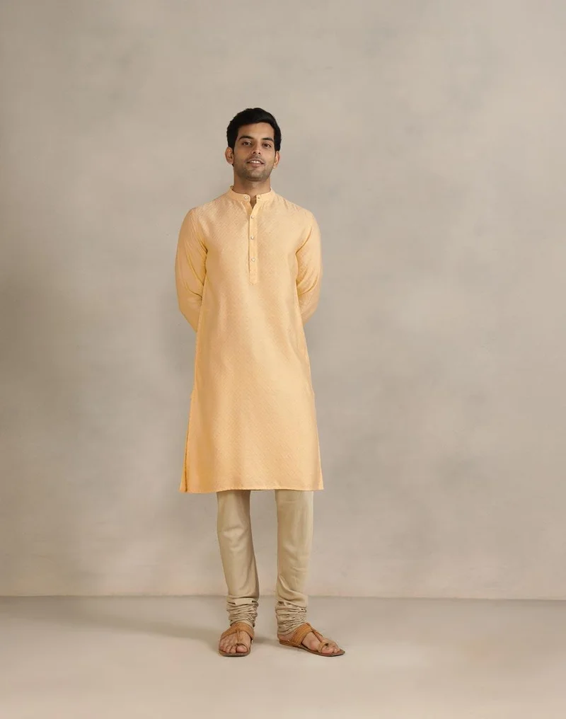 Fabindia Beige Viscose Silk Slim Fit Long Kurta