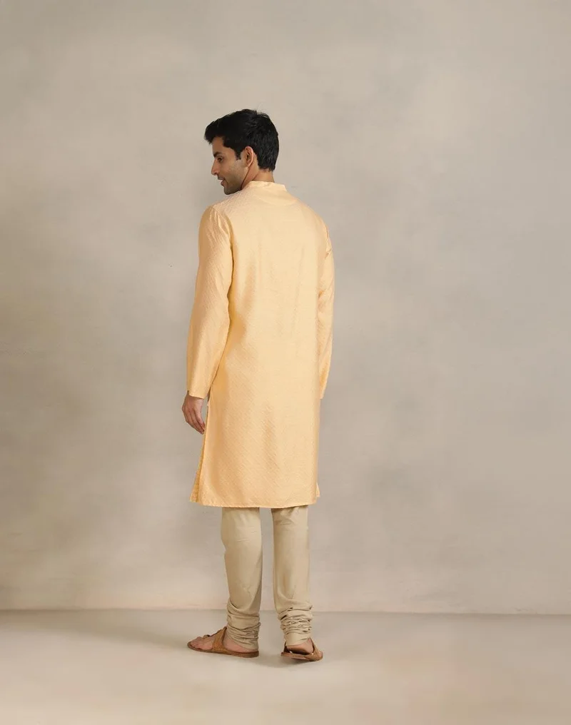 Fabindia Beige Viscose Silk Slim Fit Long Kurta
