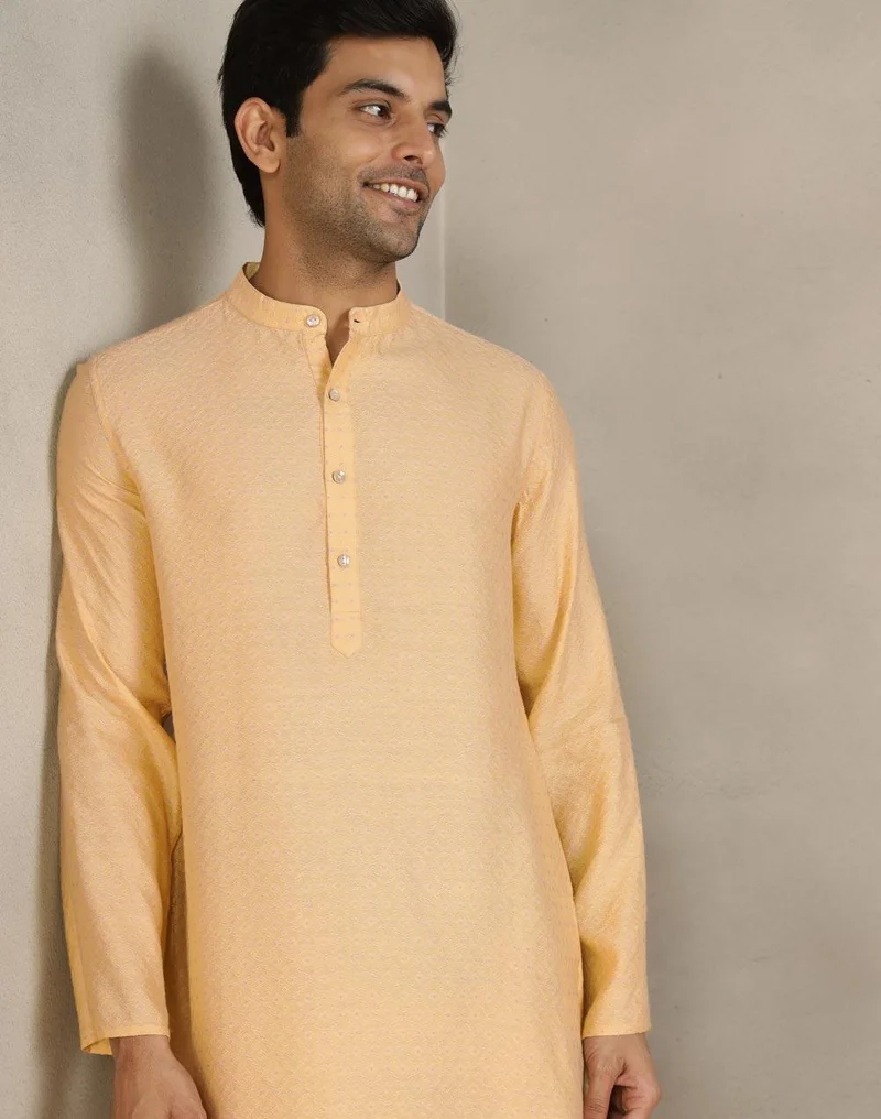 Fabindia Beige Viscose Silk Slim Fit Long Kurta