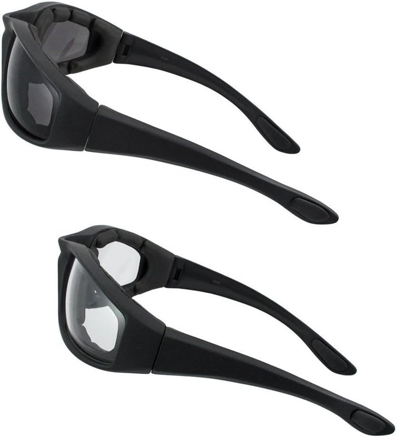 grinderPUNCH Motorcycle Riding Glasses - 2 Pair Smoke & Clear with Foam Padding - Image 2