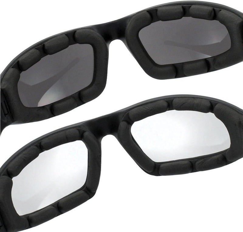 grinderPUNCH Motorcycle Riding Glasses - 2 Pair Smoke & Clear with Foam Padding - Image 3