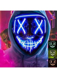 Carnavalife Mask Scream Ghostface Light Neon Led 3 Mode Light, Led Mask Halloween The Purge V Vendetta, Led Mask Halloween Child Adult One Size