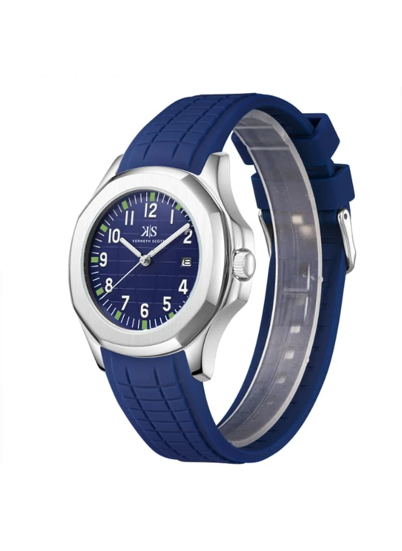 KENNETH SCOTT Kenneth Scott K24014-SSNN Men's Analog Display Watch & Silicone Strap Blue