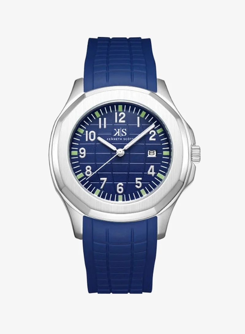 KENNETH SCOTT Kenneth Scott K24014-SSNN Men's Analog Display Watch & Silicone Strap Blue