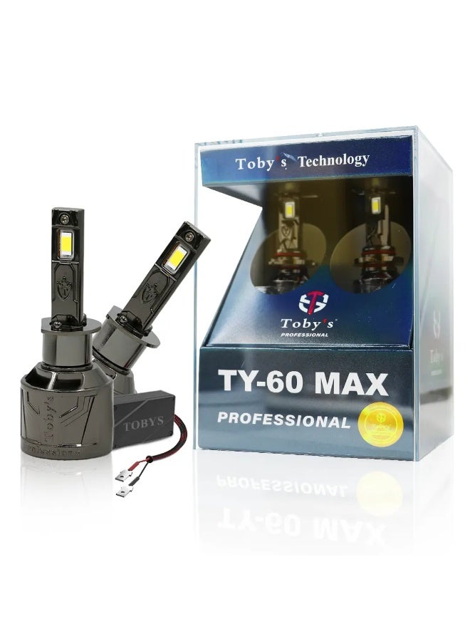 توبيز لمبات مصابيح أمامية LED للسيارة من Tobys TY60 MAX، قطعتان، تم اختبارها، بقوة 60 واط و6000 لومن، بدرجة حرارة لون 6500 كلفن - H1 - Image 1