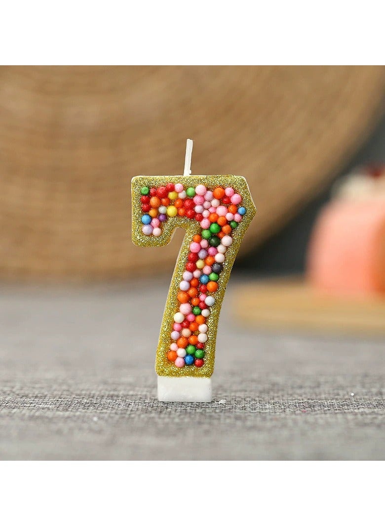 general Digital Creative Golden-edge Mixed-color Bead Birthday Cake Party Candle Decoration Set