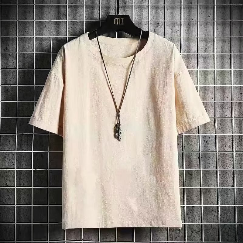 Factory Linen Short Sleeve T-Shirt Men'S Fashion Brand Trend Loose Cotton And Linen Half Sleeve Solid Color T-Shirt - Image 1