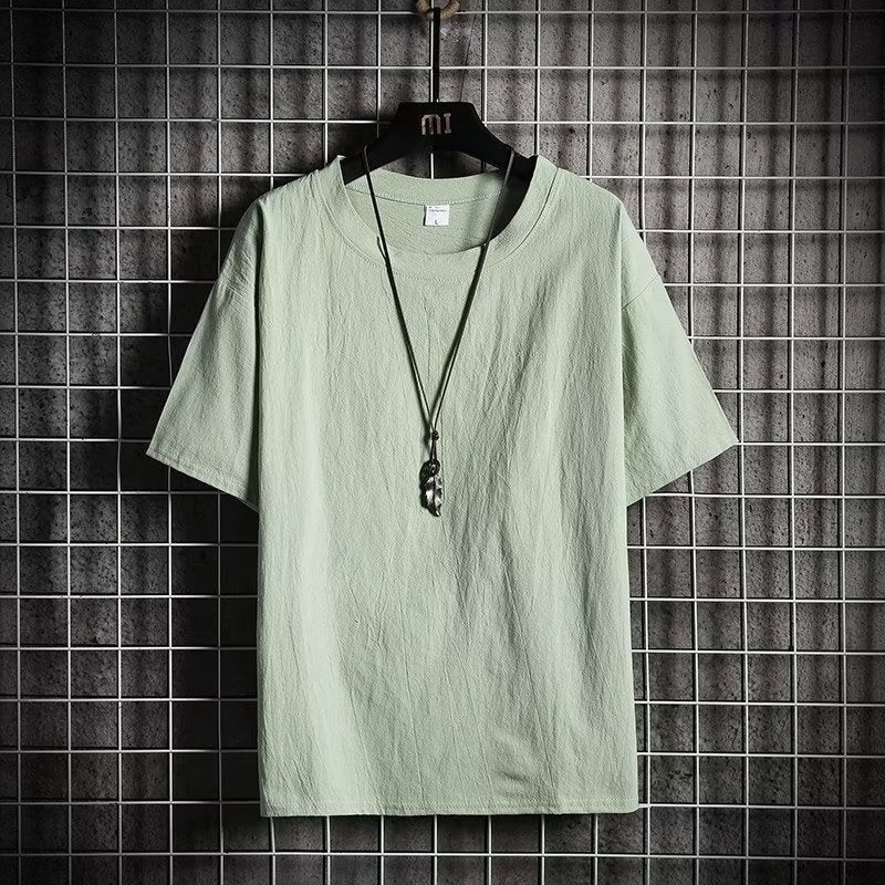 Factory Linen Short Sleeve T-Shirt Men'S Fashion Brand Trend Loose Cotton And Linen Half Sleeve Solid Color T-Shirt - Image 4