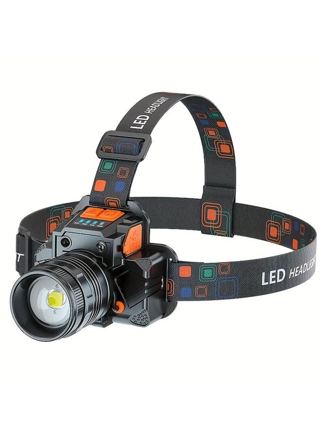 Black USB Rechargeable Headlamp IP65 Waterproof Hands Free Flashlight For Outdoor Emergency - Image 1