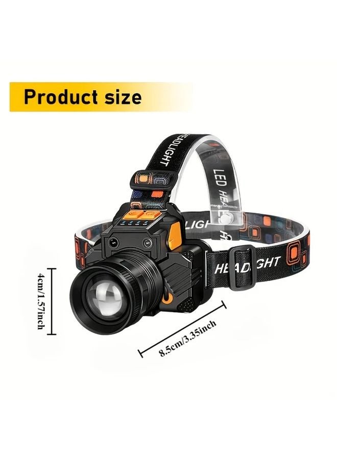 Black USB Rechargeable Headlamp IP65 Waterproof Hands Free Flashlight For Outdoor Emergency - Image 4