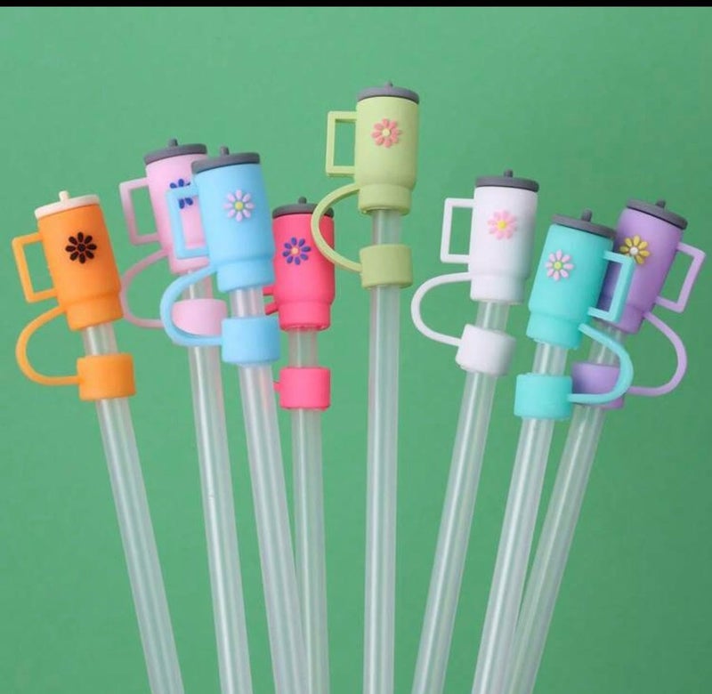 1pc Straw Stopper Silicone Straw Covers Cap for Stanley Cup, Cute tumbler shape Topper Compatible for 30 and 40 Oz Tumbler with Handle,10 mm 0.4 in Tips Lids (Random Color) - Image 1
