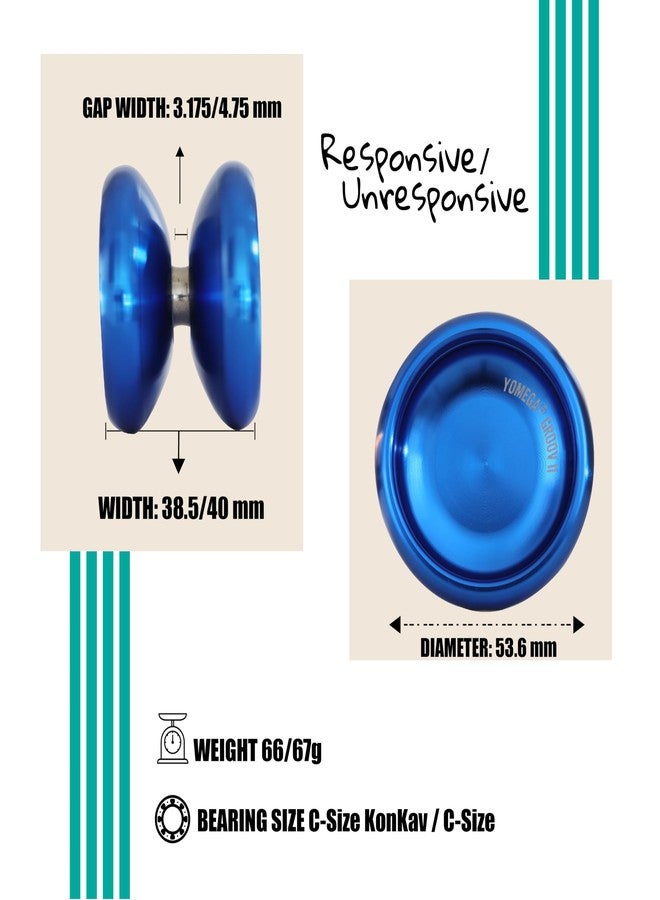 Yomega Groov II- Pro Level Aluminum Yoyo for Advance Players - Round Shaped, C Size Ball Bearing with Adjustable Responsive/Nonresponsive Play + 3 Month Warranty (Blue) - Image 5